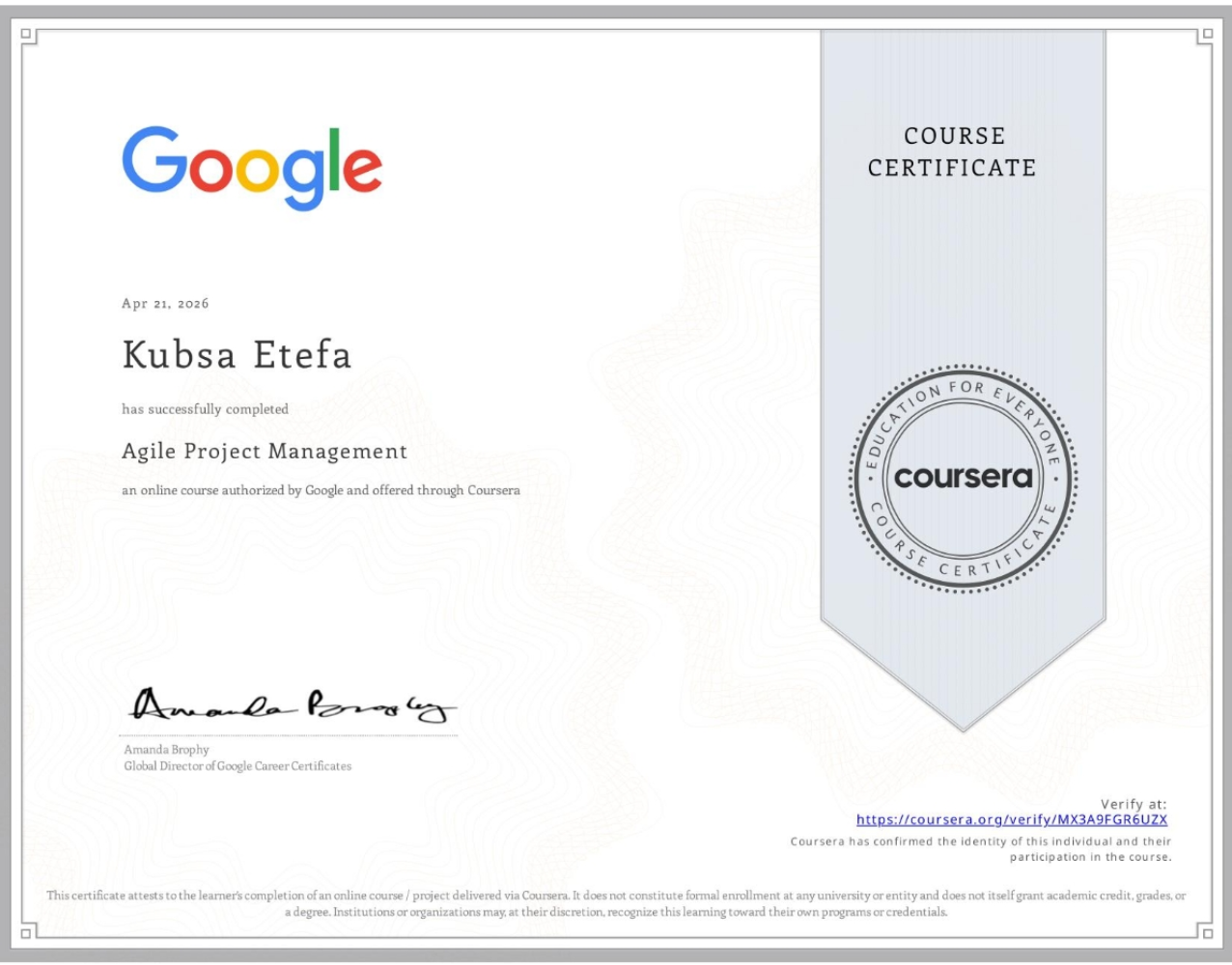 Agile Project Management certificate image