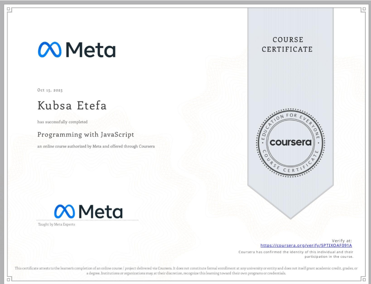 Programming with JavaScript certificate image