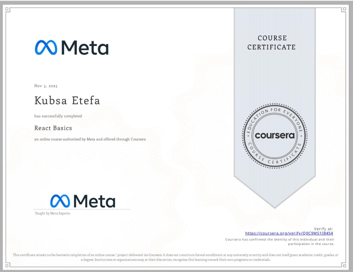 React Basics certificate image