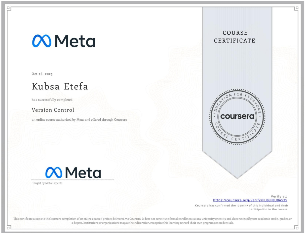 Version Control certificate image